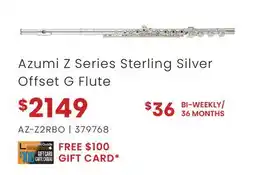Long & McQuade Azumi Z Series Sterling Silver Offset G Flute offer