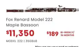 Long & McQuade Fox Renard Model 222 Maple Bassoon offer