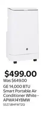 Walmart GE 14,000 BTU Smart Portable Air Conditioner White - APWA14YBMW offer
