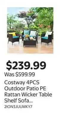 Walmart Costway 4PCS Outdoor Patio PE Rattan Wicker Table Shelf Sofa Furniture Set With Cushion offer