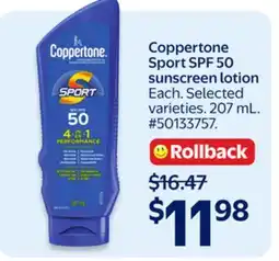 Walmart Coppertone Sport SPF 50 sunscreen lotion offer