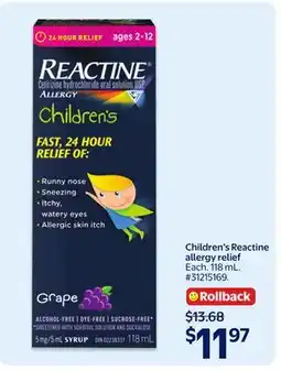 Walmart Children's Reactine allergy relief offer