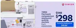 Walmart SINGER 72850 Patchwork computerized sewing and quilting machine offer