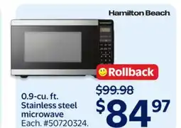 Walmart Hamilton Beach 0.9-cu. ft. Stainless Steel Microwave offer
