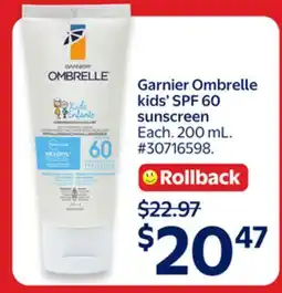 Walmart Garnier Ombrelle kids' SPF 60 sunscreen offer