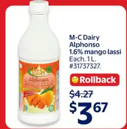 Walmart M-C Dairy Alphonso 1.6% mango lassi offer