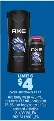 Real Canadian Superstore AXE BODY WASH 473 ML, HAIR CARE 473 ML, DEODORANT 76-85 G OR BODY SPRAY 113 G offer