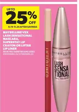 Real Canadian Superstore MAYBELLINE VEX LASH SENSATIONAL MASCARA, SUPERSTAY LIP CRAYON OR LIFTER LIP LINER offer