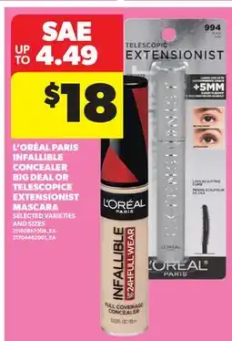Real Canadian Superstore L'ORÉAL PARIS INFALLIBLE CONCEALER BIG DEAL OR TELESCOPIC EXTENSIONIST MASCARA offer
