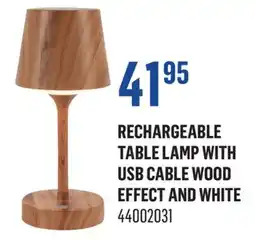 Canac Rechargeable Table Lamp with USB Cable Wood Effect and White offer