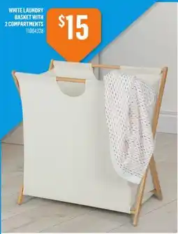 Canac WHITE LAUNDRY BASKET WITH 2 COMPARTMENTS offer