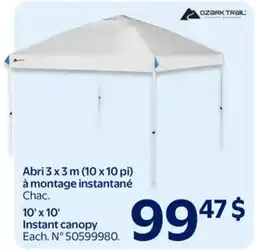 Walmart Ozark 10'x 10' Instant canopy offer