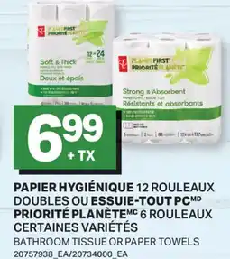 L'Intermarché PAPIER HYGIÉNIQUE, 12 ROULEAUX DOUBLES OU ESSUIE-TOUT PC PRIORITÉ PLANÈTE, 6 ROULEAUX offer