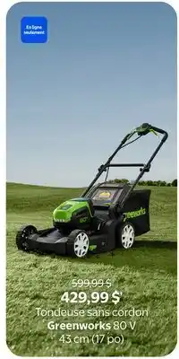Walmart Tondeuse sans cordon Greenworks 80 V 43 cm (17 po) offer