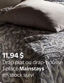 Walmart Drap plat ou drap-housse 1 place Mainstays en stock suivi offer