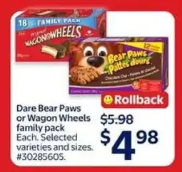 Walmart Dare Bear Paws or Wagon Wheels Family Pack offer