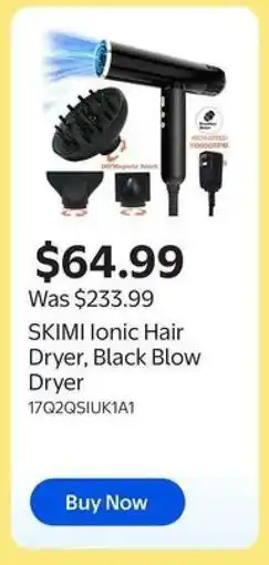 Walmart SKIMI Ionic Hair Dryer, Black Blow Dryer offer