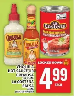 Food Basics Cholula Hot Sauce or Cremosa, La Costena Salsa offer