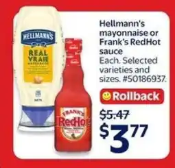 Walmart Hellmann's mayonnaise or Frank's RedHot sauce offer