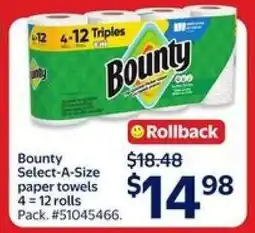 Walmart Bounty Select-A-Size Paper Towels offer