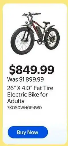 Walmart 26” X 4.0” Fat Tire Electric Bike for Adults offer