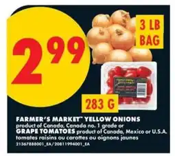 No Frills FARMER'S MARKET YELLOW ONIONS or GRAPE TOMATOES offer