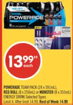 Shoppers Drug Mart POWERADE TEAM PACK (24 x 591mL), RED BULL (8 x 250mL) or MONSTER (8 x 355mL) ENERGY DRINK offer