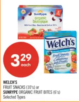 Shoppers Drug Mart WELCH'S FRUIT SNACKS (10's) or SUNRYPE ORGANIC FRUIT BITES (6's) offer
