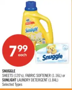 Shoppers Drug Mart SNUGGLE SHEETS (120's), FABRIC SOFTENER (1.16L) or SUNLIGHT LAUNDRY DETERGENT (1.84L) offer