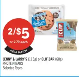Shoppers Drug Mart LENNY & LARRY'S (113g) or CLIF BAR (68g) PROTEIN BARS offer