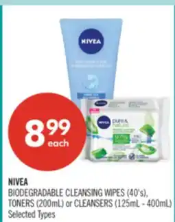 Shoppers Drug Mart NIVEA BIODEGRADABLE CLEANSING WIPES (40's), TONERS (200mL) or CLEANSERS (125mL - 400mL) offer