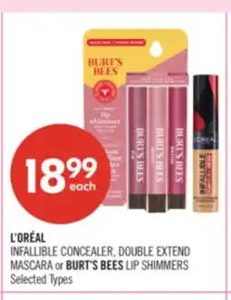 Shoppers Drug Mart L'ORÉAL INFALLIBLE CONCEALER, DOUBLE EXTEND MASCARA or BURT'S BEES LIP SHIMMERS offer