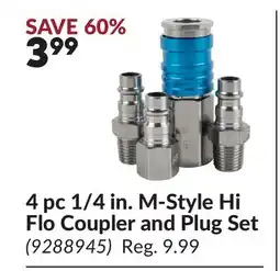 Princess Auto 4 pc 1/4 in. M-Style Hi Flo Coupler and Plug Set offer