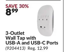 Princess Auto 3-Outlet Wall Tap with USB-A and USB-C Ports offer