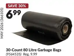 Princess Auto 30-Count 80 Litre Garbage Bags offer