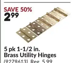 Princess Auto 5 pk 1-1/2 in. Brass Utility Hinges offer