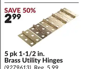Princess Auto 5 pk 1-1/2 in. Brass Utility Hinges offer