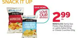 Rexall NOSH & CO. Family Size Potato Chips Barbecue or Lightly Salted 250g or Cheese Crunchies 225g offer
