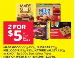 Rexall MADE GOOD 100g-150g, NÜGABAR 175g, KELLOGG'S 125g-295g, NATURE VALLEY 230g or KIND 113g-200g Bars offer