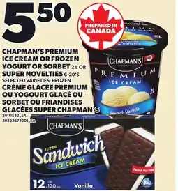Independent City Market CHAPMAN'S PREMIUM ICE CREAM OR FROZEN YOGURT OR SORBET, 2 L OR SUPER NOVELTIES, 6-20'S offer
