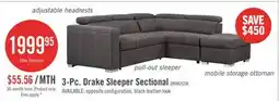 The Brick Drake 3-Piece Right-Facing Faux Suede Fabric Sleeper Sectional with Storage Ottoman - Cement Grey offer
