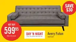 The Brick Avery 81.5 Linen-Look Fabric Klik Klak Futon with Tufting and Two Armrest Pillows - Grey offer