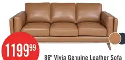 The Brick Vivia 86 Genuine Leather Sofa with Removable Seat Cushions and Wood Base - Caramel Brown offer