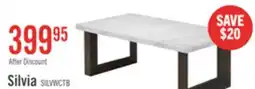 The Brick Silvia 48 Modern Coffee Table - White and Grey Marble Look with Brown Wood Legs offer
