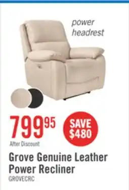 The Brick Grove 36 Genuine Leather Power Reclining Chair with Adjustable Headrest - Cream offer