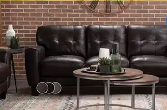 The Brick Curt 85 Genuine Leather Sofa with Button Tufting - Brown offer