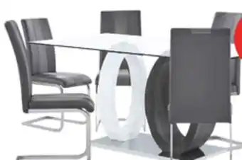 The Brick Jaye 7pc Dining Set with Table & 6 Chairs, Glass Top, Pedestal Base, 63W - Grey & White offer