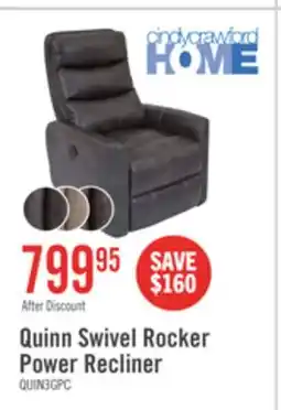 The Brick Cindy Crawford Home Quinn 31 Leather-Look Fabric Swivel Rocker Power Reclining Chair - Grey offer