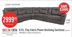 The Brick Floy 6-Piece Faux Suede Power Reclining Sectional with Power Headrests, Console and USB Port - Grey offer