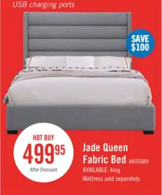 The Brick Jade Upholstered Platform Bed with USB Ports in Grey Fabric - Queen Size offer